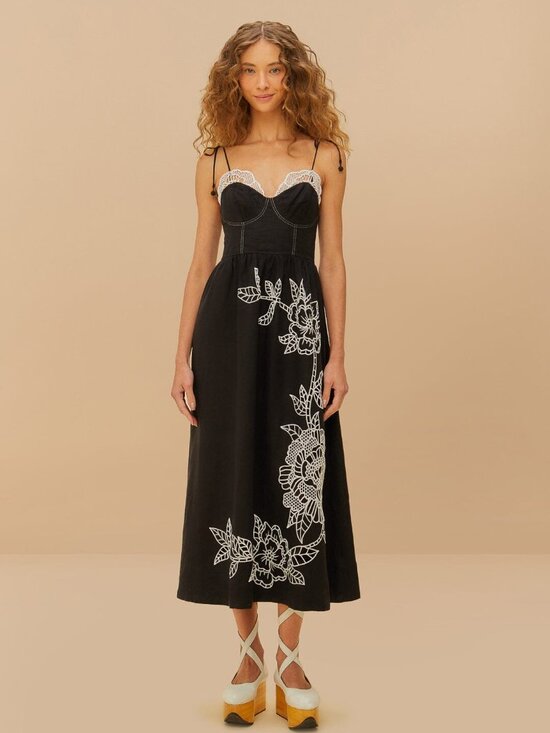 FARM Rio Dresses & Skirts - Black Richelieu Lace Euroflax™ Premium Linen Midi Dress
